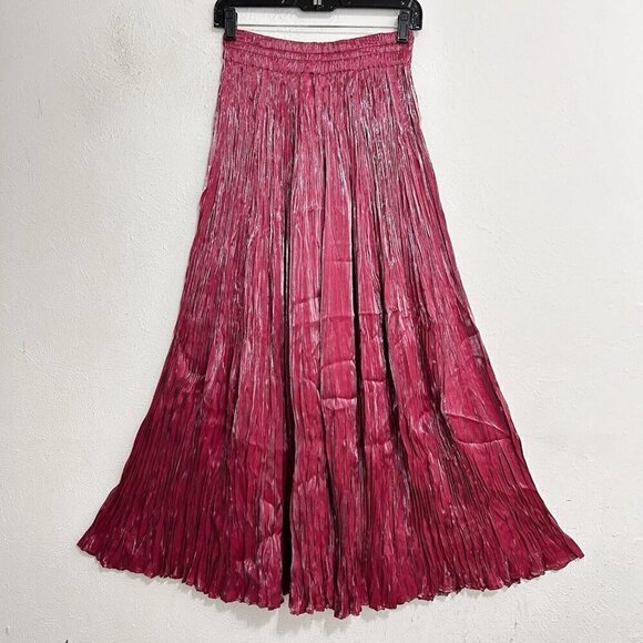 Longhorn By Niver Western Wear Crinkly Silky Long Maxi Skirt Mauve‎ Pink Size M - Picture 4 of 11